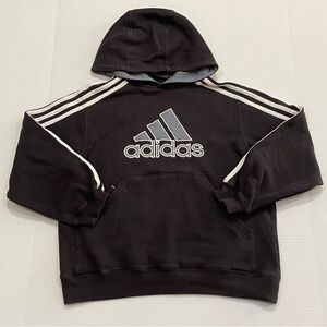 Adidas Black 3 Stripe Kangaroo Pocket Pullover Hoodie Kids Youth Boys Sz S